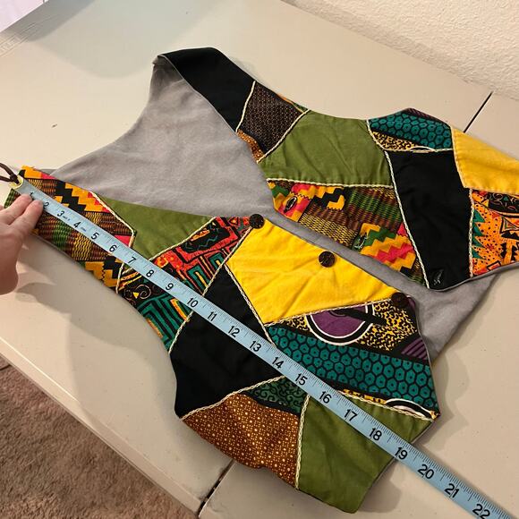Handmade Boho Indie Vintage Patchwork Single Button Fitted Vest Size XS/Small - Picture 9 of 11
